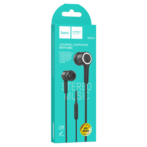 Навушники провідні HOCO M104, роз&apos;єм Jack3.5, 1.2m, Black, Box