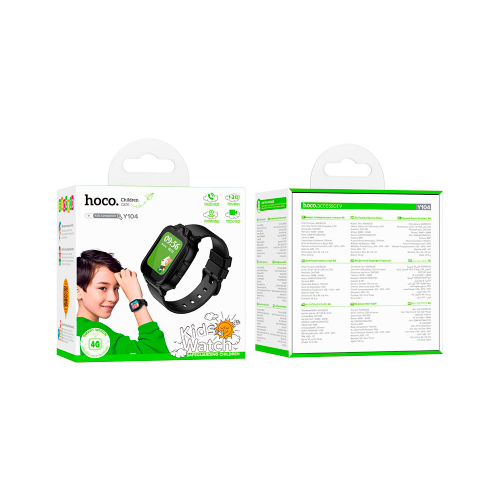 Дитячий смарт годинник Hoco Y104, 4G, GPS, Wi-Fi, HD камера, 1.69&amp;quot; HD-дисплей, дзвінки, відеодзвінки, голосові повідомлення, Black, Box