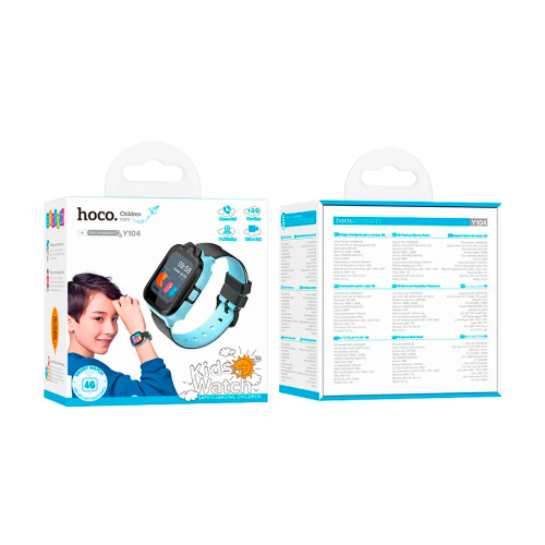 Дитячий смарт годинник Hoco Y104, 4G, GPS, Wi-Fi, HD камера, 1.69&amp;quot; HD-дисплей, дзвінки, відеодзвінки, голосові повідомлення, Blue, Box