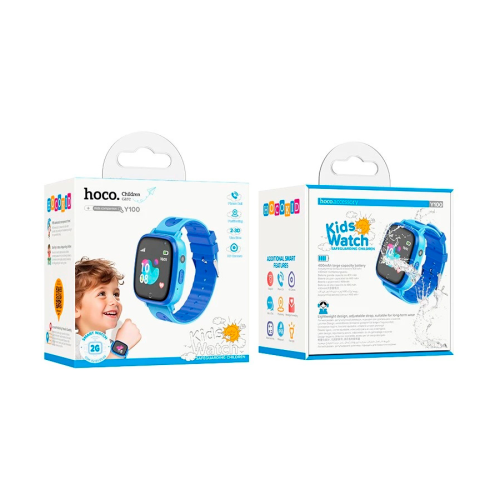 Дитячий смарт годинник Hoco Y100, функція дзвінка та камера, кнопка SOS, ліхтарик, Blue, Box