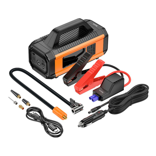 Пусковий прилад для акумулятора автомобіля+ насос HOCO QS4, Power Bank 10000mAh, 2xUSB+ Type-C, корпус пластик, Box