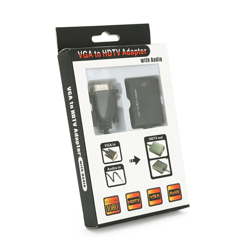 Адаптер VGA на HDTV + аудіо + USB-Micro конвертер, чорний, Full HD 1080P