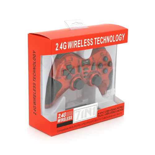 Геймпад бездротовий 7 в 1 для PC / PS1 / PS2 / PS3 / PC360 / TV / TV BOX / Android / Win10, живлення від 2*ААА(немає в помплекті), Red, Blister