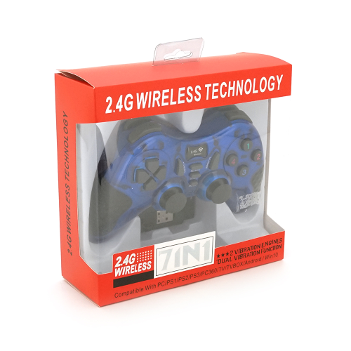 Геймпад бездротовий 7 в 1 для PC / PS1 / PS2 / PS3 / PC360 / TV / TV BOX / Android / Win10, живлення від 2*ААА(немає в помплекті), Blue, Blister