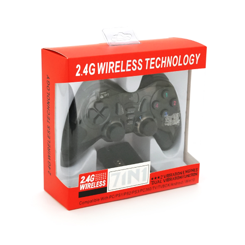 Геймпад бездротовий 7 в 1 для PC / PS1 / PS2 / PS3 / PC360 / TV / TV BOX / Android / Win10, живлення від 2*ААА(немає в помплекті), Black, Blister