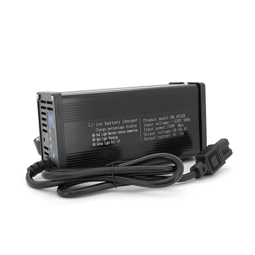 Зарядний пристрій для акумуляторів LiFePo4 48V(58,4V),16S,12A, штекер Triangle plug (T-tipe / C13 / IEC). індикація, 220х122х86mm, 1.5kg