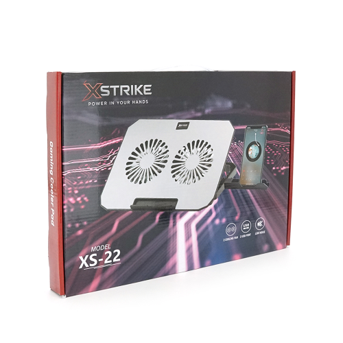 Підставка під ноутбук XSTRIKE XS-22, 10-17&amp;quot;, 2*140mm 1200&amp;plusmn;10% RPM, корпус пластик+алюміній, 2xUSB 2.0, 357x262x30mm, RGB, Box Q20