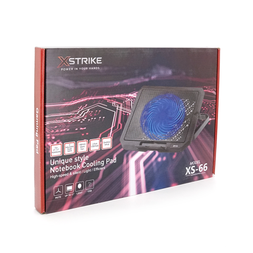 Підставка під ноутбук XSTRIKE XS-66, 9-17&amp;quot;, 1*140mm 1200&amp;plusmn;10% RPM, корпус пластик+алюміній, 2xUSB 2.0, 356x259x28mm, RGB, Box Q20