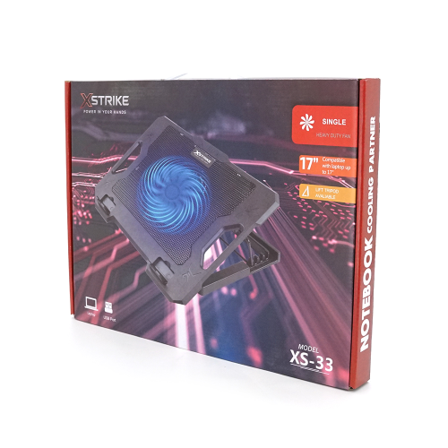 Підставка під ноутбук XSTRIKE XS-33, 10-17&amp;quot;, 1*140mm 1000&amp;plusmn;10% RPM, корпус пластик+алюміній, 2xUSB 2.0, 370x275x27mm, RGB, Box Q20