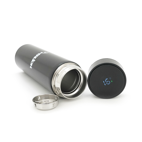 Термос для чаю Merlion SUS-304Bl з нержавіючої сталі, із сітчком, з LED дисплеєм, 230*65мм, об&apos;єм 480 мл., 400гр. чорний