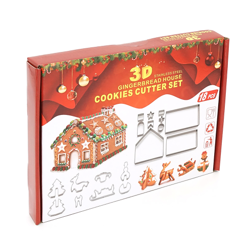 Форми для печива YR1806-29 з нержавіючої сталі (різдвяний будиночок) 18 предметів / фігурок, Box