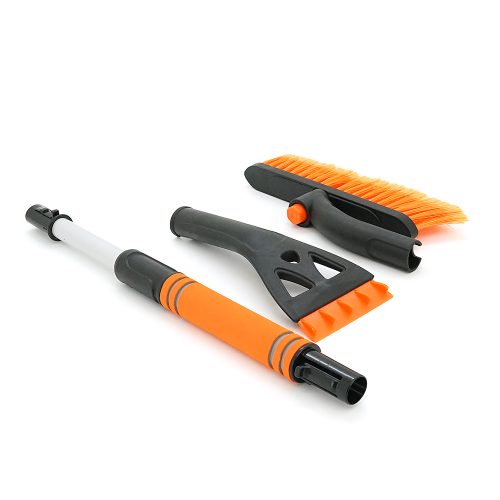 Щітка-скребок автомобільна телескопічна 2в1, загальна довжина 64-80см, щітка 23см, скребок 10см, чорна з помаранчевим