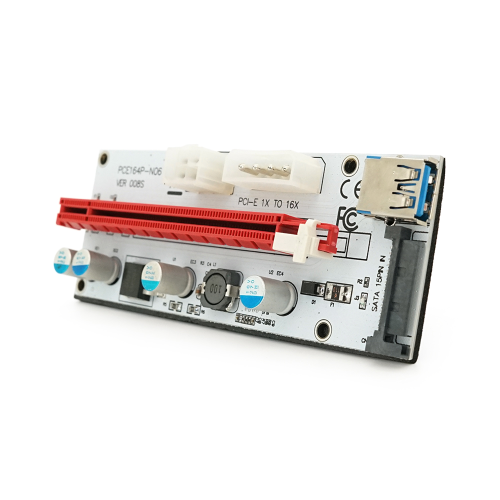 Плата PCE164P-N09 (V008S-Plus) Riser PCI-EX, x1=&amp;gt;x16, USB 3.0, DC12V(Molex&amp;amp;PCI-E / 6pin), SATA / 15pin, конденсатори 270, VER008S,Пакет
