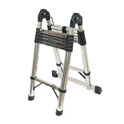 Телескопічні сходи 2.9м подвійні 7+7 ступенів, нержавіюча сталь, до 150кг, ширина 45см, вага 20.34кг, Box