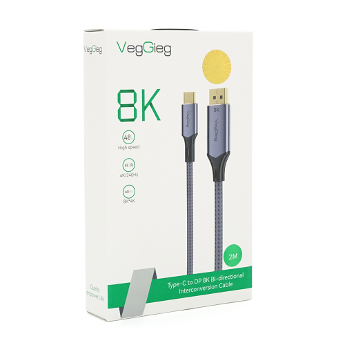 Кабель VEGGIEG V-Z637 Type-C (папа) / Display Port(папа), 8K, 2м, Black-gray