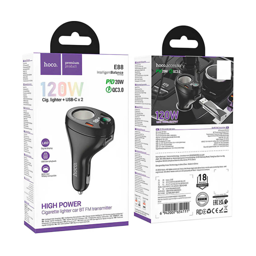 FM- модулятор HOCO E88, Black, Box