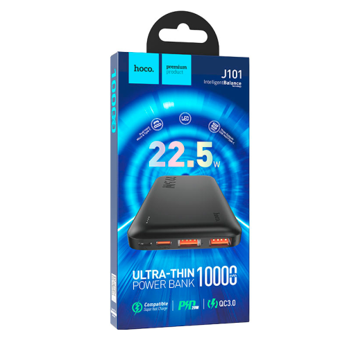 Power Bank HOCO J101 10000mAh, USB+Type-C, 22.5W, Black, 0.25kg