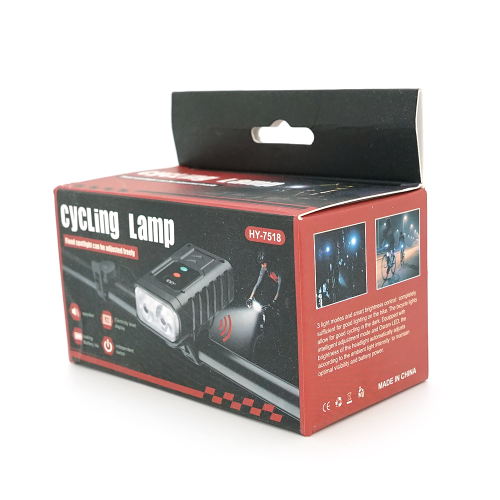 Ліхтарик велосипедний HY-7518, 4 режими + сигнал, вбудований аккум, індикація заряду, USB кабель, BOX