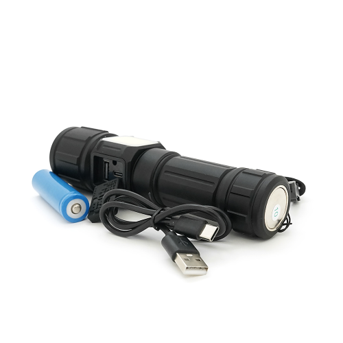 Ліхтарик BP-X708 P90, Zoom, 5+2+2 режими, корпус метал, магніт, акум 18650, індикація заряду, USB кабель, BOX