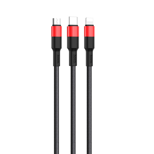 Кабель HOCO X26 USB-1 3 in 1 Micro / Iphone / Type-C, 2A, довжина 1м, Black / Red, Box