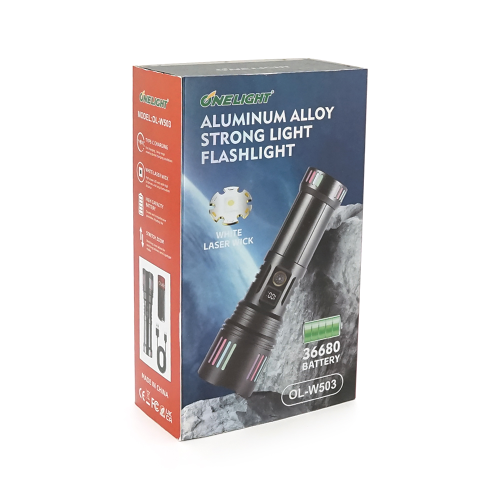 Ліхтар пошуковий BP-W503 LED PM60, 5 режимів, індикація заряду, живлення від 3*18650, IP65, кабель USB, 230х130х70мм, 0,850кг, Black, BOX