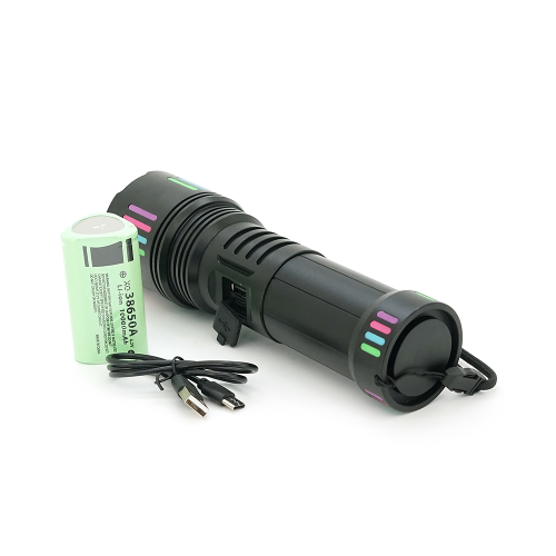 Ліхтар пошуковий BP-W503 LED PM60, 5 режимів, індикація заряду, живлення від 3*18650, IP65, кабель USB, 230х130х70мм, 0,850кг, Black, BOX