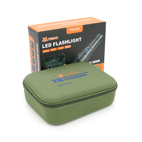 Ліхтар пошуковий YEMAO YM-G501 LED PM60, 4 режими, індикація заряду, живлення від 4*18650, IP65, USB кабель, 245х195х90мм, 1,235кг, Black, Чохол+BOX