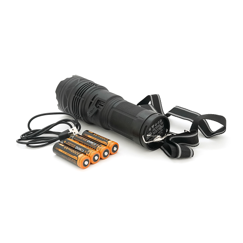 Ліхтар пошуковий YEMAO YM-G501 LED PM60, 4 режими, індикація заряду, живлення від 4*18650, IP65, USB кабель, 245х195х90мм, 1,235кг, Black, Чохол+BOX