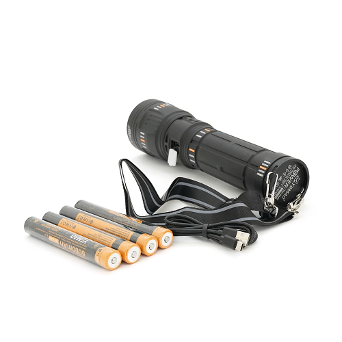 Ліхтар пошуковий YEMAO YM-G600 LED PM60, 4 режими, індикація заряду, живлення від 4(2*18650), IP65, USB кабель, 325х205х100мм, 1,600кг, Black, Чохол+BOX