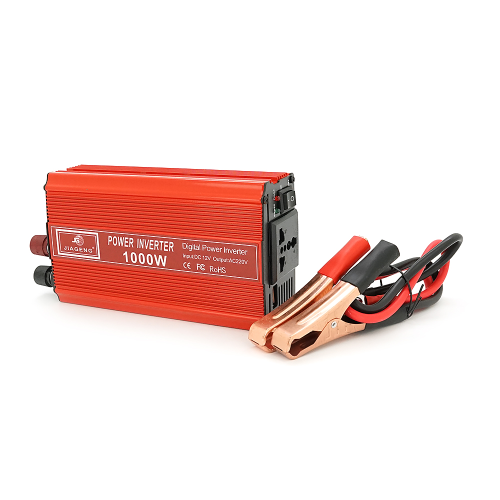 Інвертор напруги JIAGENG 1000ВА(600Вт), 12 / 220V, approximated, 1 універсальна розетка, клем + крокодили, Red, Box