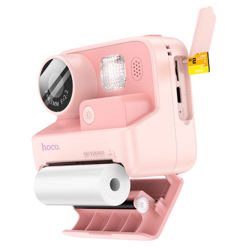 Дитячий фотоапарат HOCO DV200 з двома камерами та функцією миттєвого друку, підтримка microSD card, Pink, Box