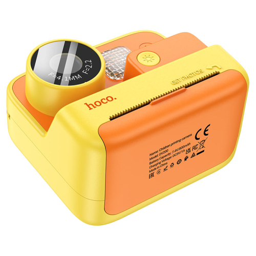 Дитячий фотоапарат HOCO DV200 з двома камерами та функцією миттєвого друку, підтримка microSD card, Orange / Yellow, Box