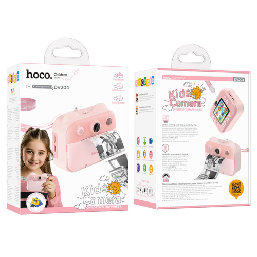 Дитячий фотоапарат HOCO DV204 з функцією миттєвого друку, підтримка microSD card, Pink, Box