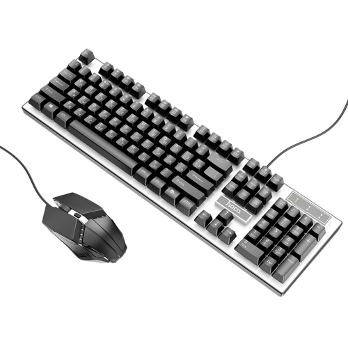 Комплект провідний KB+Mouse HOCO GM18, USB, RGB підсвічування, (Eng / Pyc), Black / White, Box