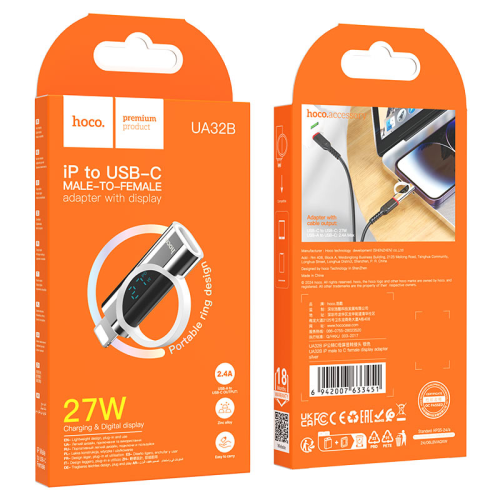 Перехідник HOCO UA32A Type-C(F) =&amp;gt; Lighting(M), 60W, індикатор потужності заряду), Silver, Box