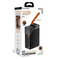 PowerBank FULLTECH PRIME 30000mAh, Input: (Type-C), Output: (USB, Type-C), PD65W+22.5W, індикація заряду, Black, Box