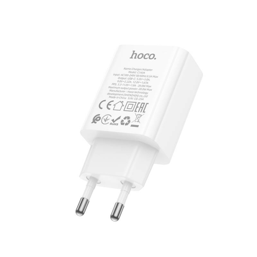 СЗУ HOCO C143A110-240V, PD20W, USB-C, White, Box