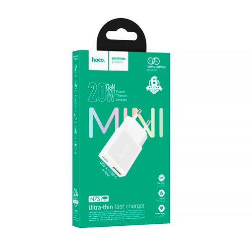СЗУ HOCO N73 110-240V, PD20W+Q3.0, USB+Type-C, White, Box