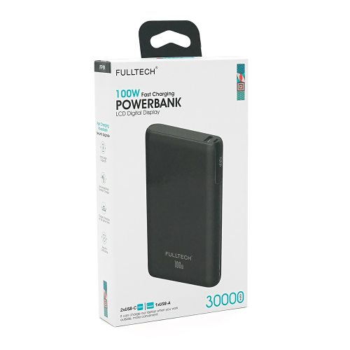 Powerbank Fulltech FP19 30000mAh, Fast charge PD100W, Li-pol, LCD Display, Вхід:Type-C, Виходи: 2xUSB Type-C, 1xUSB Type-A, Box