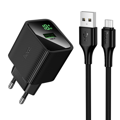 СЗУ 110-240V HOCO CS81A+ кабель Micro, 1xUSB, 3A, 18W, QC3.0, кабель 1м, Black, Blister