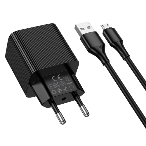 СЗУ 110-240V HOCO CS81A+ кабель Micro, 1xUSB, 3A, 18W, QC3.0, кабель 1м, Black, Blister