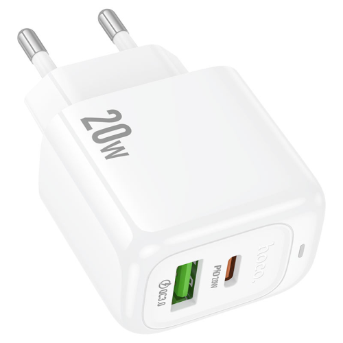 СЗУ 110-240V HOCO CS54A, 1xUSB, 1xUSB-C, PD20W, White, Blister