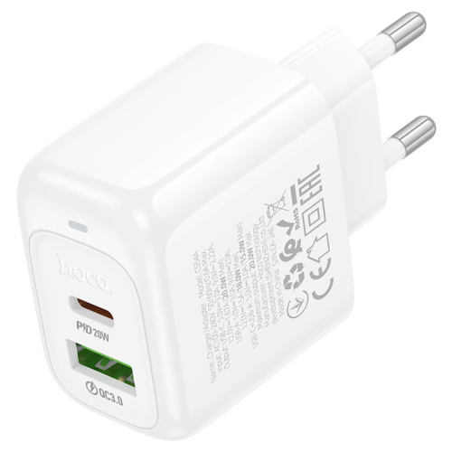 СЗУ 110-240V HOCO CS54A, 1xUSB, 1xUSB-C, PD20W, White, Blister