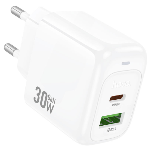 СЗУ 110-240V HOCO CS55A, 1xUSB, 1xUSB-C, PD30W, White, Blister