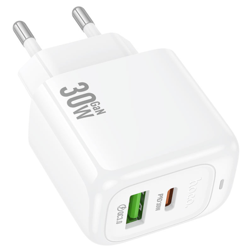 СЗУ 110-240V HOCO CS55A, 1xUSB, 1xUSB-C, PD30W, White, Blister