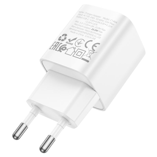 Набір СЗУ 110-240V HOCO C146A, 1xUSB-C, PD20W, White, Box