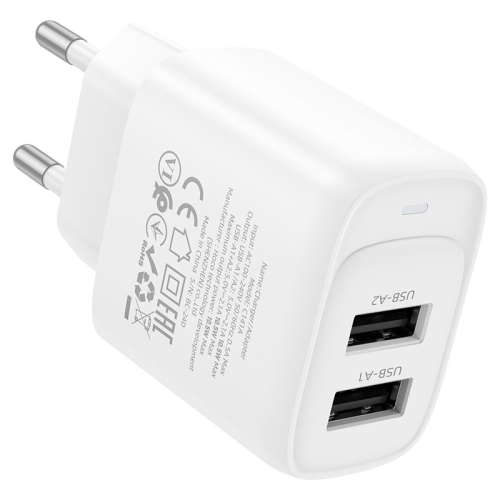 Набір СЗУ 110-240V HOCO C141A + кабель Type-C, 2xUSB, PD20W, 1м кабель, White, Box