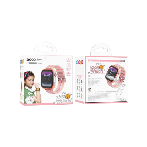 Дитячий смарт годинник Hoco Y101, 4G, GPS, Wi-Fi, HD камера, 1.83&amp;quot; HD-дисплей, дзвінки, відеодзвінки, голосові повідомлення, Pink, Box