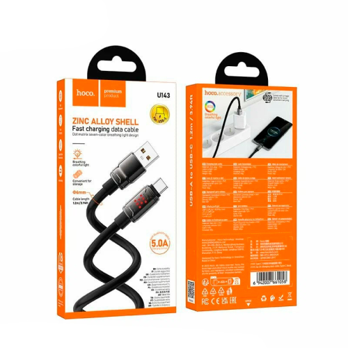 Кабель Hoco U143, Type-C-USB, 5.0A, Black, довжина 1,2 м, BOX