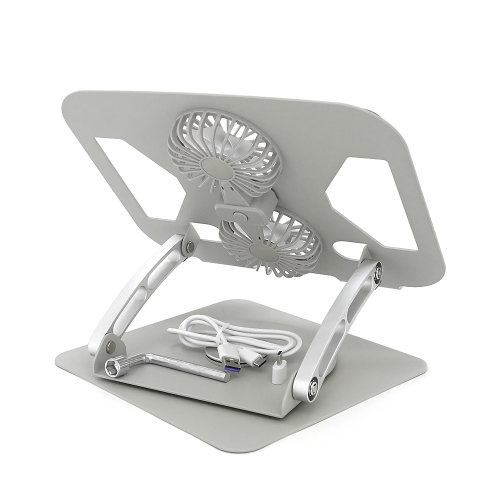 Підставка під ноутбук / планшет T672-B складана, до 15', алюміній, колір срібло, 2 вентилятори, живлення Type-C, 240*290*55 мм, 1,9 кг